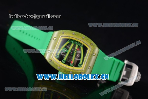 Richard Mille RM 59-01 Miyota 9015 Automatic Carbon Nanotubes Case with Skeleton Dial and Green Rubber Strap - Click Image to Close